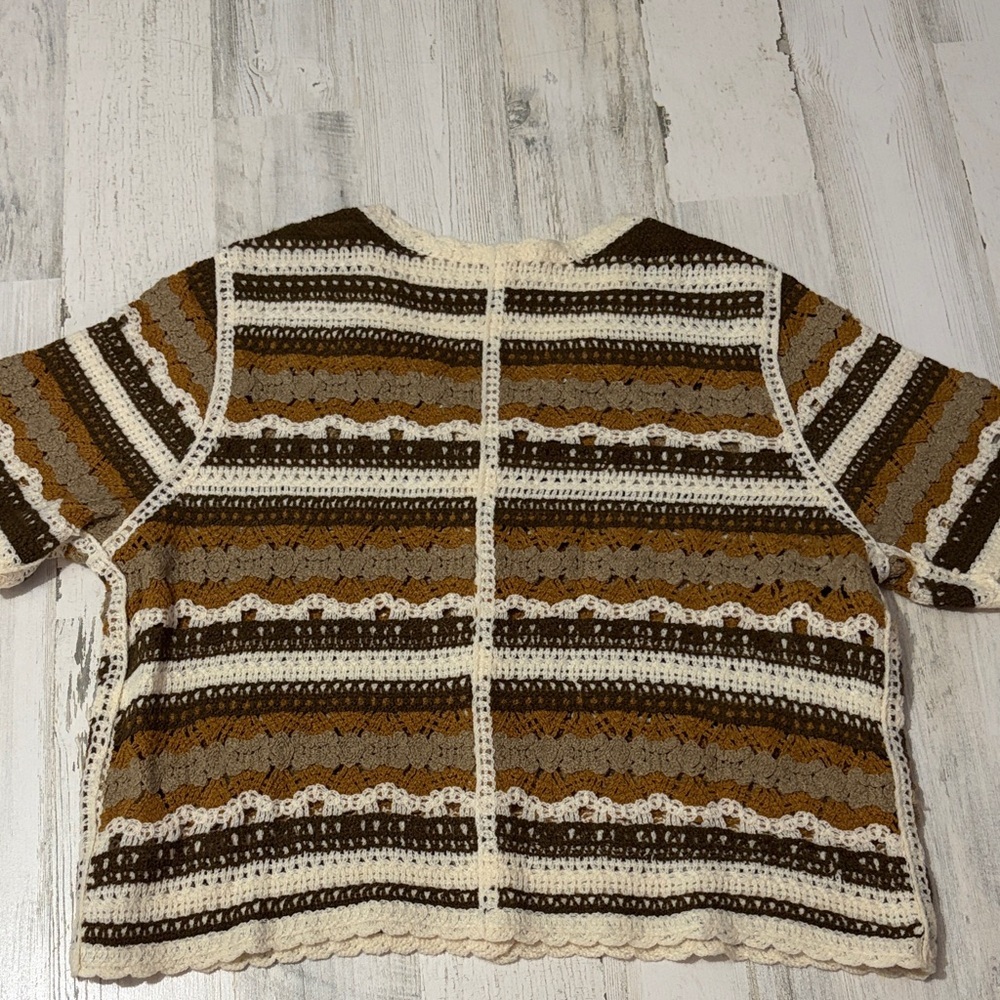 Ultra Pink Brown and Cream Striped Crochet Top - Picture 6 of 10